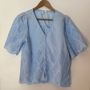 Studio West 100% Cotton Blue Flowy Eyelet Blouse | Women’s Large